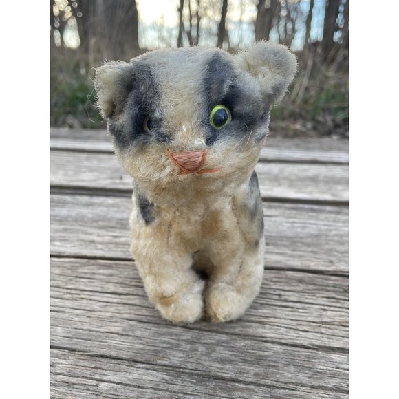 Vintage 1940s Mohair Stuffed Kitten Cat Toy Striped Gray Japan - Picture 12 of 12
